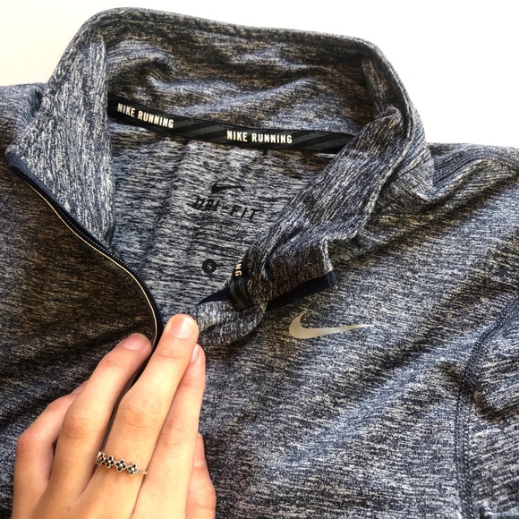 NIKE BLUE GREY MARLED 1/4 ZIP PULLOVER RUNNING TOP - Picture 2 of 6